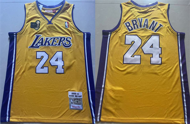 Men's Los Angeles Lakers 24 Kobe Bryant Yellow 2009 10 Stitched Throwback Basketball Jersey