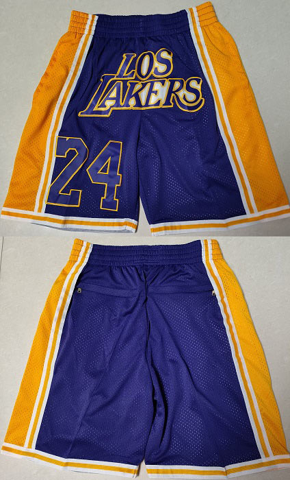 Men's Los Angeles Lakers 24 Purple Gold Shorts (Run Small)