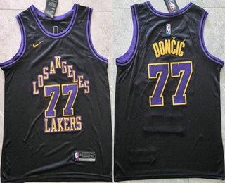 Men's Los Angeles Lakers 77 Luka Doncic Black 2025 City Swingman Jersey
