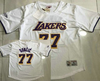 Men's Los Angeles Lakers 77 Luka Doncic White Short Sleeved AU Throwback Jersey