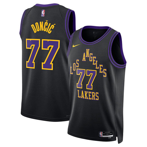 Men's Los Angeles Lakers 77 Luka Doni Black 2025 26 City Edition Stitched Basketball Jersey