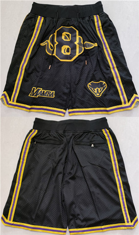 Men's Los Angeles Lakers 8 Kobe Bryant Black Shorts (Run Small)