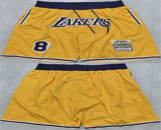 Men's Los Angeles Lakers 8 Kobe Bryant Yellow 2025 Shorts