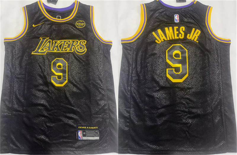 Men's Los Angeles Lakers 9 Bronny James Jr. Black 2024 Draft Stitched Basketball Jersey