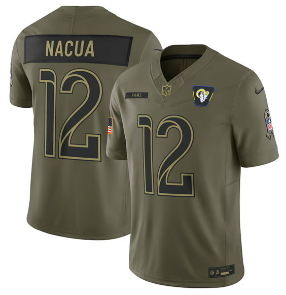 Men's Los Angeles Rams 12 Puka Nacua Olive 2025 Salute to Service Limited Football Stitched Jersey