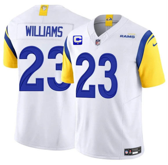 Men's Los Angeles Rams 23 Kyren Williams White 2025 F.U.S.E. With 1 Star C Patch Vapor Untouchable Football Stitched Jersey