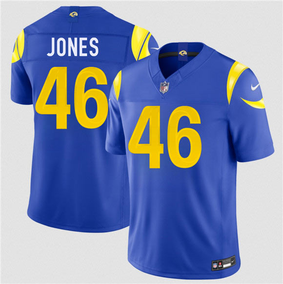 Men's Los Angeles Rams 46 Rohan Jones Royal 2026 Draft F.U.S.E. Vapor Limited Football Stitched Jersey