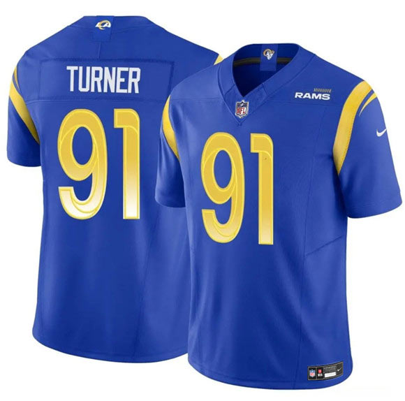 Men's Los Angeles Rams 91 Kobie Turner Blue 2025 F.U.S.E. Vapor Untouchable Football Stitched Jersey
