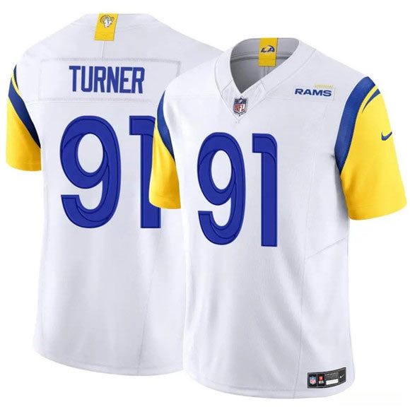 Men's Los Angeles Rams 91 Kobie Turner White 2025 F.U.S.E. Vapor Untouchable Football Stitched Jersey