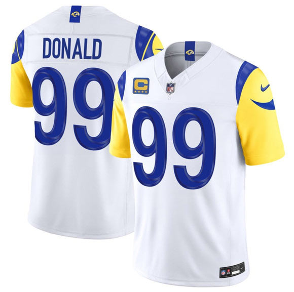 Men's Los Angeles Rams 99 Aaron Donald White 2026 F.U.S.E. 4 Star C Patch Vapor Limited Football Stitched Jersey