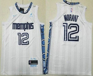 Men's Memphis Grizzlies 12 Ja Morant White 2025 City Sponsor Swingman Jersey