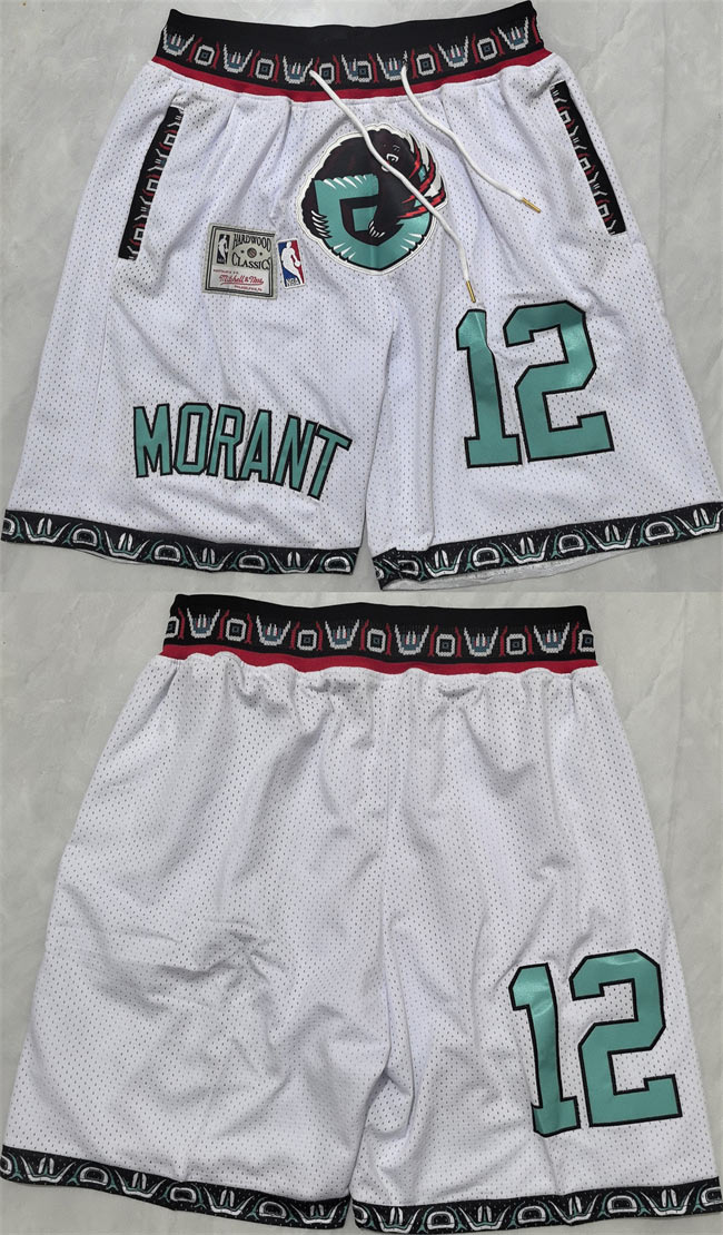 Men's Memphis Grizzlies 12 Ja Morant White 2025 Shorts (Run Small)