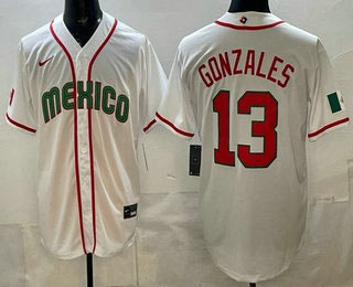 Men's Mexico 13 Nick Gonzales White 2026 World Baseball Classic Cool Base Jersey