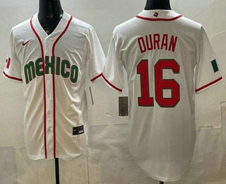 Men's Mexico 16 Jarren Duran White 2026 World Baseball Classic Cool Base Jersey