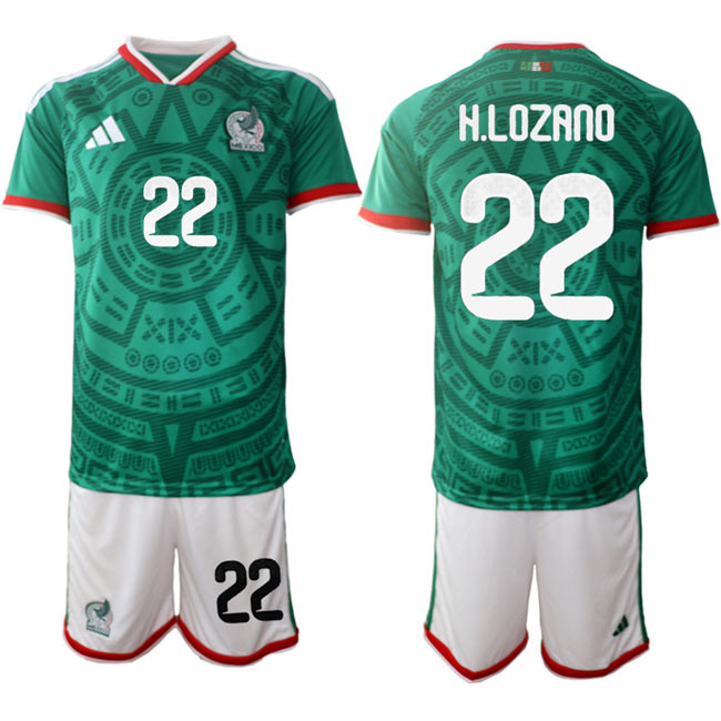 Men's Mexico 22 Hirving Lozano Green 2025 26 Home Soccer Jersey Suit