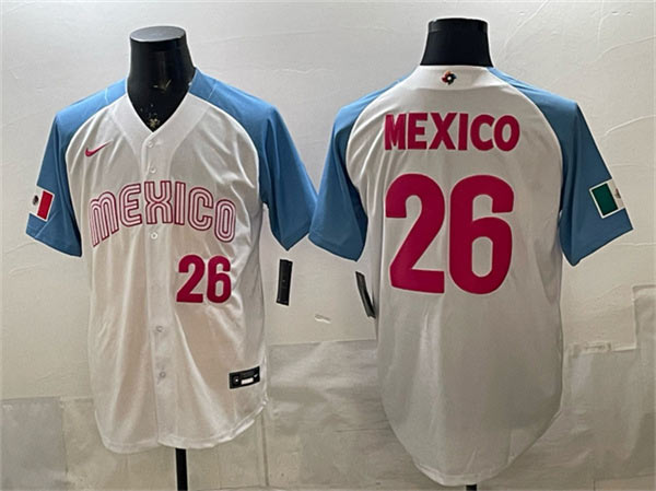 Men's Mexico Baseball 26 Mexico White 2026 World Baseball Classic Home Stadium Stitched Jersey