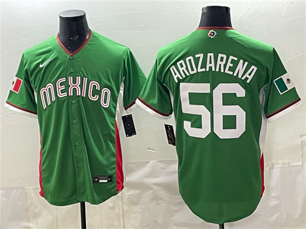 Men's Mexico Baseball 56 Randy Arozarena Green 2026 World Baseball Classic Home Stadium Stitched Jersey