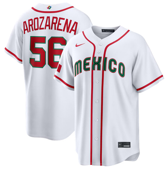 Men's Mexico Baseball 56 Randy Arozarena White 2026 World Baseball Classic Home Stadium Stitched Jersey