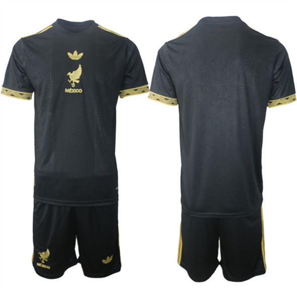 Men's Mexico Blank Black Gold 25 26 Soccer Jersey Suit