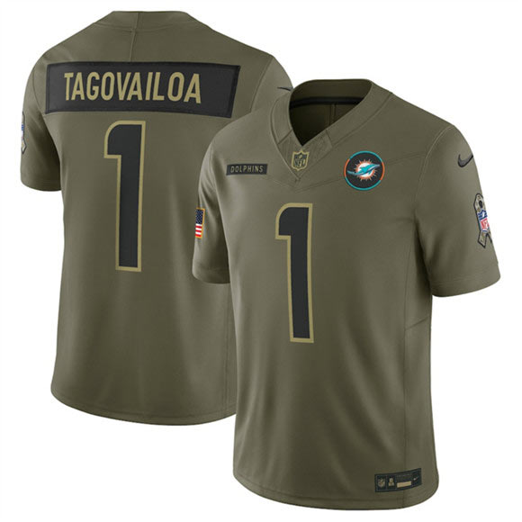 Men's Miami Dolphins 1 Tua Tagovailo Olive 2025 F.U.S.E. Salute to Service Limited Football Stitched Jersey