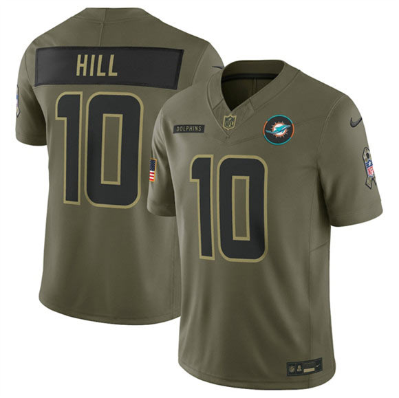 Men's Miami Dolphins 10 Tyreek Hill Olive 2025 F.U.S.E. Salute to Service Limited Football Stitched Jersey
