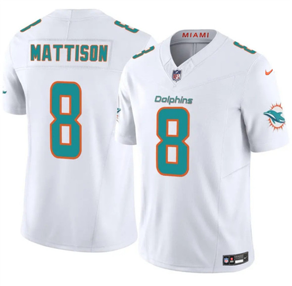 Men's Miami Dolphins 8 Alexander Mattison White 2025 F.U.S.E. Vapor Limited Football Stitched Jersey