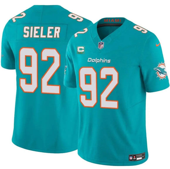 Men's Miami Dolphins 92 Zach Sieler Aqua 2025 F.U.S.E. With 2 Star C Patch Vapor Limited Football Stitched Jersey