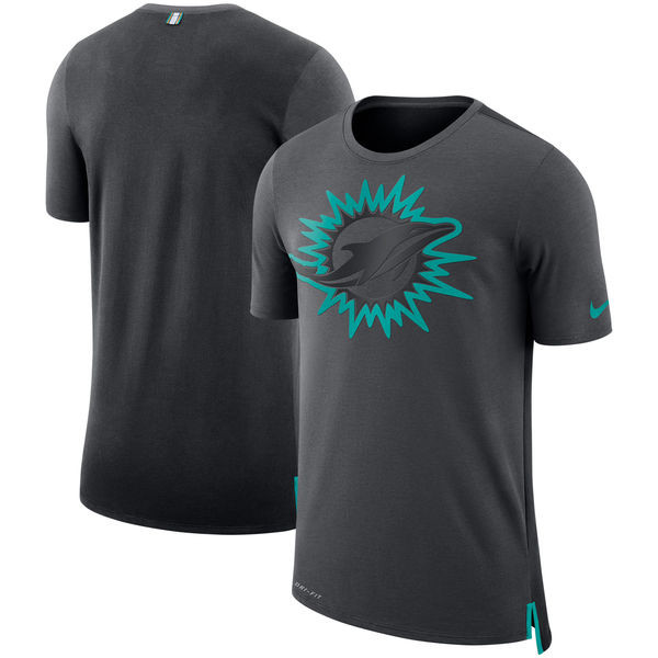 Men's Miami Dolphins Charcoal Black Sideline Travel Mesh Performance T Shirt
