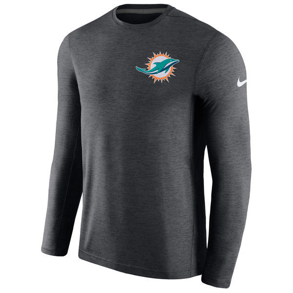 Men's Miami Dolphins Charcoal Coaches Long Sleeve Performance T Shirt