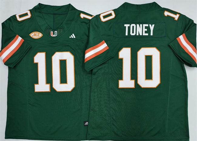Men's Miami Hurricanes 10 Malachi Toney Green F.U.S.E. 2026 Stitched Football Jersey