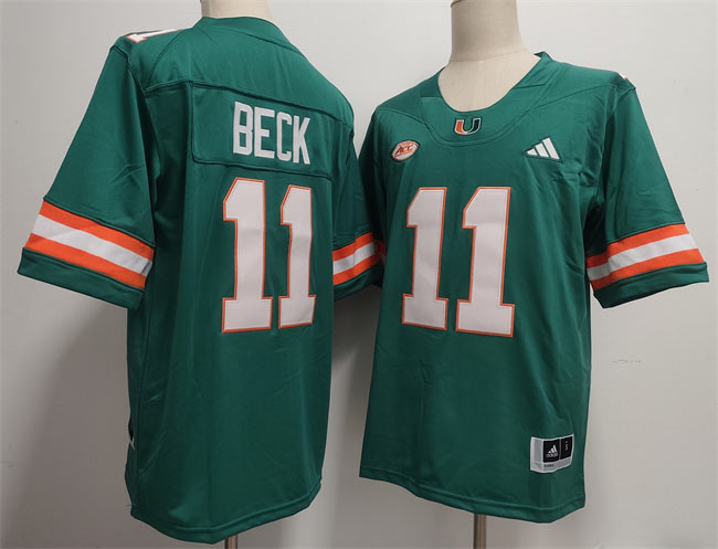 Men's Miami Hurricanes 11 Carson Beck Aqua Stitched Football Jersey