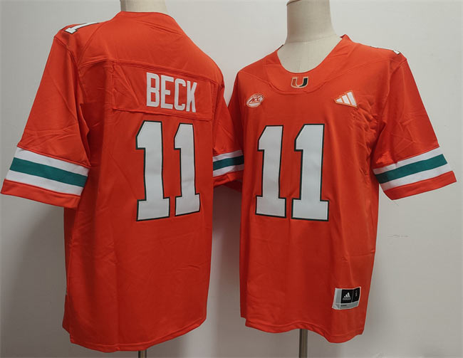 Men's Miami Hurricanes 11 Carson Beck Orange Stitched Football Jersey