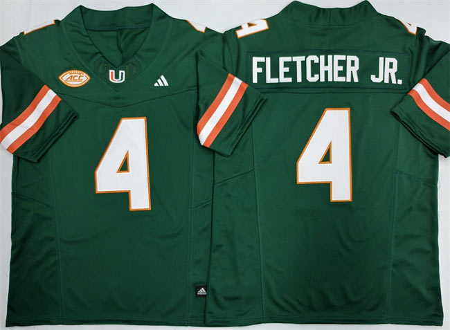 Men's Miami Hurricanes 4 Mark Fletcher Jr. Green F.U.S.E. 2026 Stitched Football Jersey
