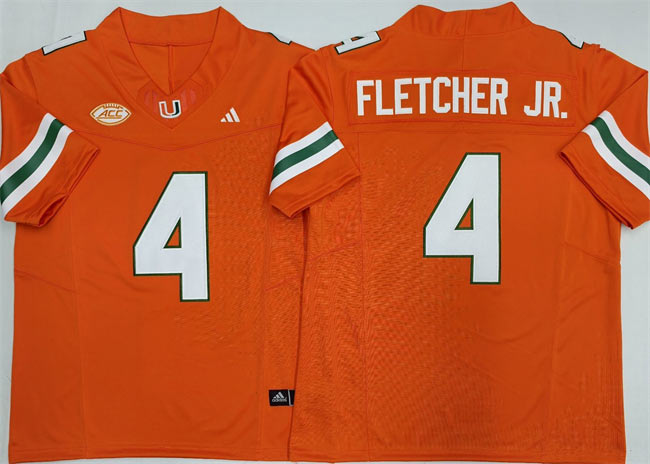 Men's Miami Hurricanes 4 Mark Fletcher Jr. Orange F.U.S.E. 2026 Stitched Football Jersey