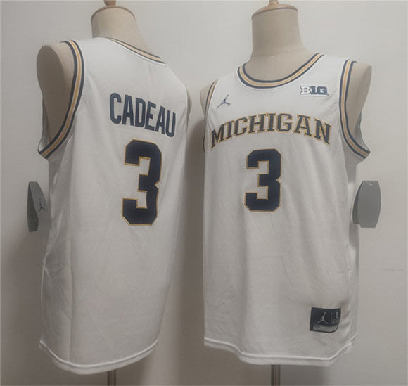 Men's Michigan Wolverines 3 Elliot Cadeau White 2026 Vapor Limited Stitched Football Jersey