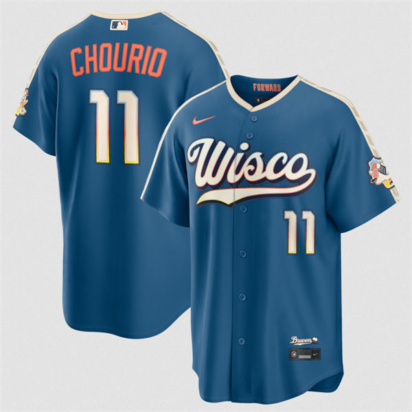 Men's Milwaukee Brewers 11 Jackson Chourio Mineral Blue 2026 City Connect Stadium Stitched Stitched Baseball Jersey