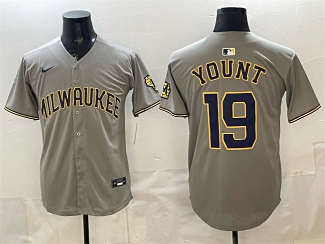 Men's Milwaukee Brewers 19 Robin Yount Grey Home Limited Stitched Jersey