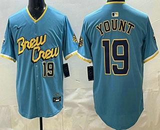 Men's Milwaukee Brewers 19 Robin Yount Powder Blue Limited Jersey