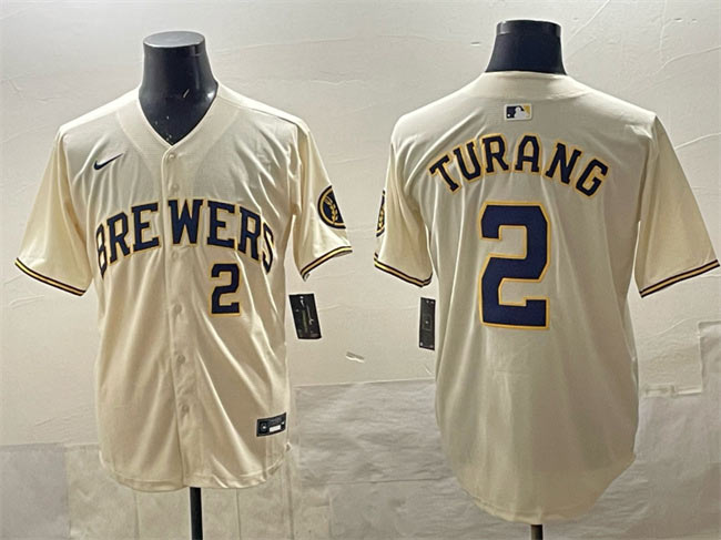 Men's Milwaukee Brewers 2 Brice Turang Cream Home Limited Stitched Baseball Jersey