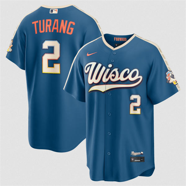 Men's Milwaukee Brewers 2 Brice Turang Mineral Blue 2026 City Connect Stadium Stitched Stitched Baseball Jersey