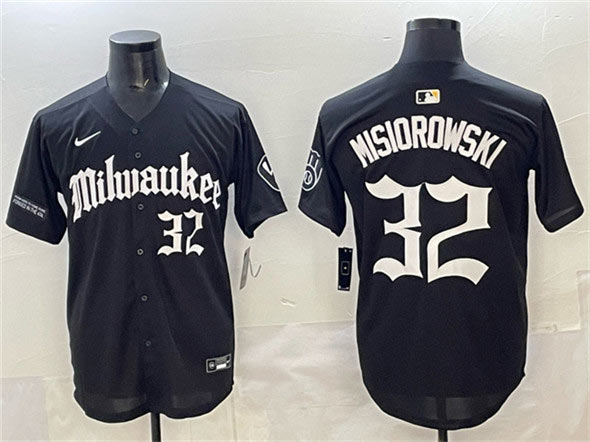Men's Milwaukee Brewers 32 Jacob Misiorowski Black 'Gothic 414 Shadows Edition' Vapor Premier Limited Stitched Jersey