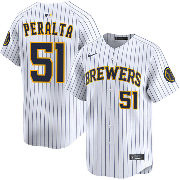 Men's Milwaukee Brewers 51 Freddy Peralta White Alternate Limited Stitched Baseball Jersey