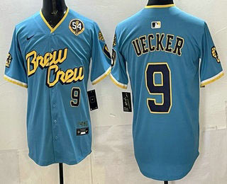 Men's Milwaukee Brewers 9 Bob Uecker Blue City Connect Limited Jersey