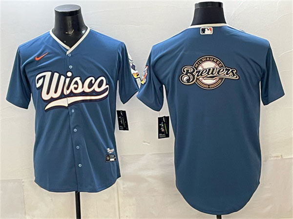 Men's Milwaukee Brewers Team Big Logo Mineral Blue 2026 City Connect Stadium Stitched Baseball Jersey