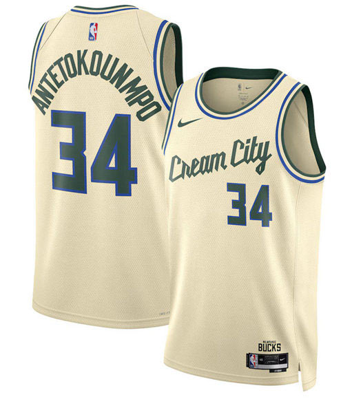 Men's Milwaukee Bucks 34 Giannis Antetokounmpo Cream 2025 26 City Edition Swingman Stitched Basketball Jersey