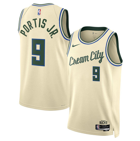 Men's Milwaukee Bucks 9 Bobby Portis Cream 2025 26 City Edition Swingman Stitched Basketball Jersey