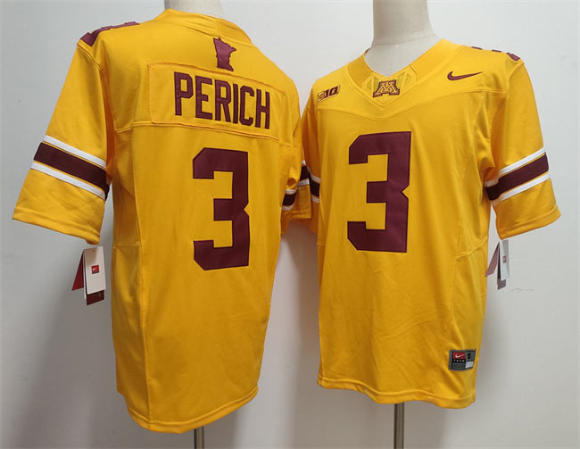 Men's Minnesota Golden Gophers 3 Koi Perich Yellow F.U.S.E. Stitched Jersey