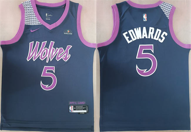 Men's Minnesota Timberwolves 5 Anthony Edwards Navy Stitched jersey