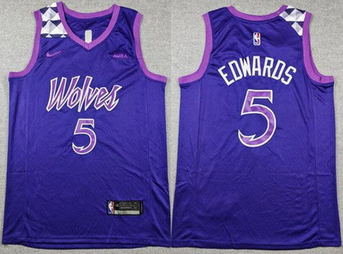 Men's Minnesota Timberwolves 5 Anthony Edwards Purple Sponsor Swingman Jersey