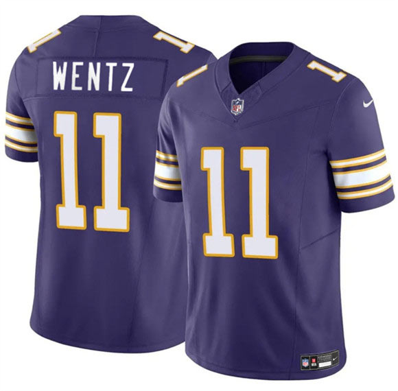 Men's Minnesota Vikings 11 Carson Wentz Purple 2025 F.U.S.E. Throwback Vapor Untouchable Limited Football Stitched Jersey